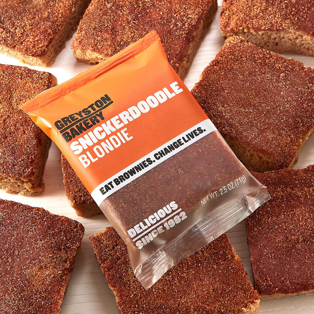 A delicious 8 piece gift box of Greyston Bakery Snickerdoodle Blondies