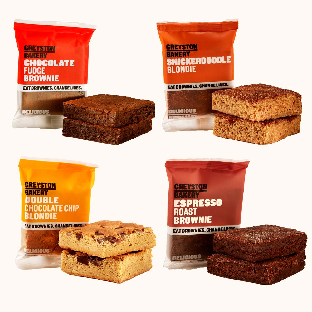 Greyston Bakery Indulgent Eight gift - 4 flavors (chocolate Fudge, Snickerdoodle, Double Chocolate Chip, Espresso Roast), 8 pieces and one delicious brownie & blondie gift!